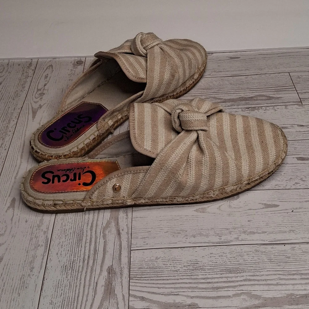 Circus by Sam Edelman Beige Striped Women's Slip-On Espadrille Mules Size 9